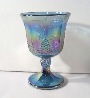 indiana blue carnival glass water wine goblet harvest grape one