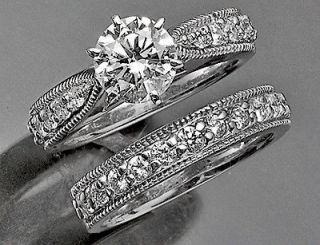   Certified Round Cut Diamond Engagement Ring Bridal Set 14k White Gold