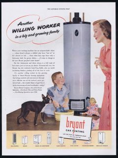 1947 Bryant Water Heater Furnace Cute Boston Terrier Dog Doll Print Ad
