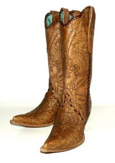 Corral Womens C1049 Retro Series Tan Engraved Fashion Western Boot