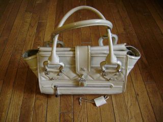 Burberry Ivory Quilted Patent Leather Large Manor Bag Excellent 