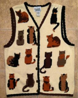 Crazy CAT Lady SWEATER VEST  Ugly XMAS Party   M  Gaudy Tacky