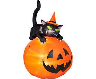 GEMMY NEW DESIGN FOR 2012 BLACK CAT ON PUMPKIN INFLATABLE 6 TALL NEW 