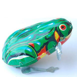 HOT Vintage Chinese Wind up Toys Metal Frog Toy Jumping Frog