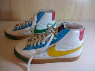 Nike SZ 7.5 High Tops White Leather Multi Color Trim Womens