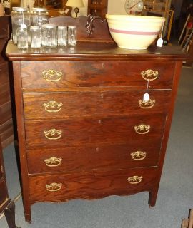 Antique Oak 5 Drawer High Boy Dresser , Original finish Oak dresser to 