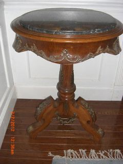   STYLE FRENCH WOOD BRONZE MARBLE ROUND LAMP TABLE NIGHT STAND ROSES