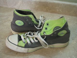 CONVERSE Double/Two Fold/Collar HIGH HI TOP SHOES Lime Green & Gray M 