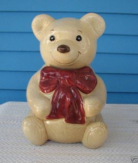 metlox burgundy bow bear cookie jar  29