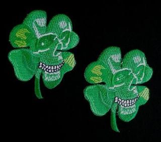 CLOVER LEAF SKULL IRISH MOTORCYCLE MILITARY MARTIAL CELTIC PATCH (2 
