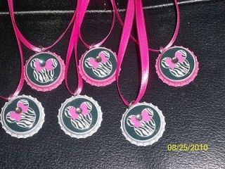 Zebra Minnie Mouse Bottlecap Ht pink Ribbon Necklaces Party Favors 