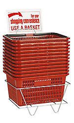 20 Red Durable Break Resistant Plastic Shopping Baskets with Metal 