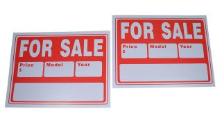Lot of 2 Plastic 9 x 12 For Sale Sign Car Auto Model Year Price