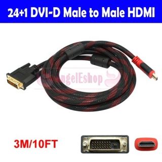 10FT 3M Gold 24 1 DVI D Male to HDMI Male Cable For HDTV HD TV PC 