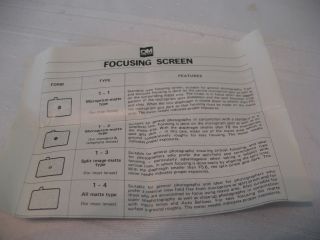 Original OLYMPUS OM System Focusing Screen 1 10 Vintage Boxed