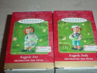 Hallmark Raggedy Ann and Andy 2001 Set of Two Christmas Keepsake 