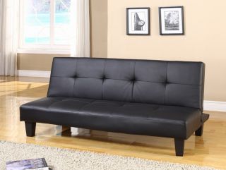 Black Vinyl Klik Klak Sofa With Adjustable Back Futon Bed Sleeper ~New 