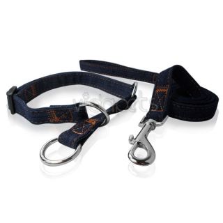 15 Blue Jean Dog Collar 4ft Matching Leash Durable Small