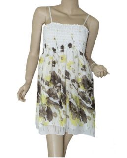 Hot Yellow Floral Prints Smocked Mini Dress N67C US2 8