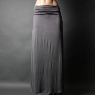 Line Plain Solid Charcoal Gray Jersey Boho Hippie Long Maxi Skirt 