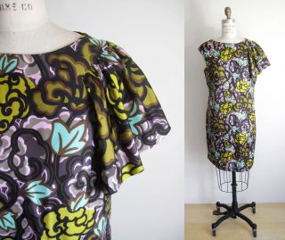 MILLY of New York Juniper Print Silk Twill Ruffle Shoulder Dress  EUC 