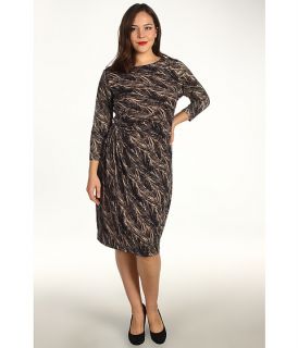 Anne Klein Plus Plus Size Feather Print 3/4 Sleeve Dress $139.00
