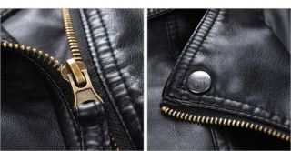   Black Faux Leather PU Slim Casual Biker Jackets Coats s M L XL