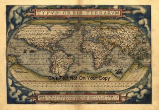 Large A1 Abraham Ortelius Repro Old Antique World Map