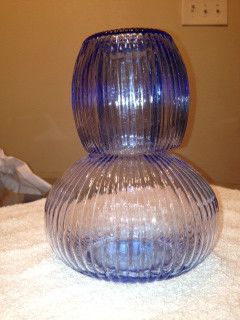 Depression Glass Blue Tumble Up Water Decanter Blow Mold Old Bubbles 