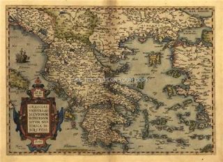 Ortelius Graecia Greece Greek Islands Old Antique Map