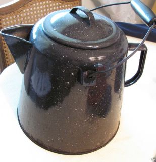 Blue White Speckle Spatter Enamel Ware Large Coffee Pot