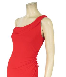 Reem Acra Red Gown 8 One Shoulder Side Ruching Cowl Neckline Full 