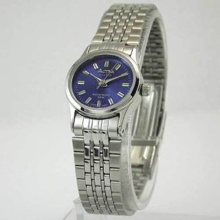 Activa Womens Thin Round Silver Tone Blue Dial Bracelet Watch New 