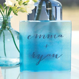Wedding Aqueous Personalized Clear Acrylic Block Cake Topper