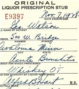 Old 1928 Prohibition Whiskey Medicine Prescription Stub Minnesota 
