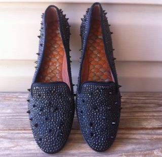 SAM EDELMAN Adena Black Flats Spike Studded Satin Loafers Womens Size 