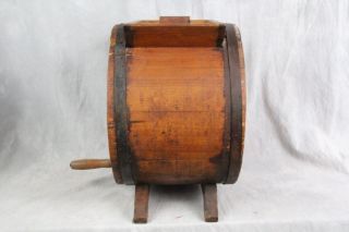 L319 ANTIQUE WOOD BUTTER CHURN HALL BROTHERS WEST ACTON MASSACHUSETTS
