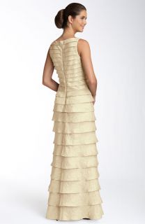 New Adrianna Papell Evening Shutter Pleat BATEAU Neck Gown Champagne 8 
