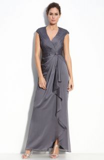 New Adrianna Papell V Neck Ruffled Faux Wrap Chiffon Dress Sz 6P Color 