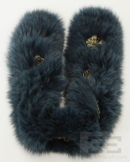 Adrienne Landau Blue Dyed Fox Fur Gold Floral Sequin Detail Collar 