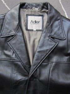 Adler Authentic Genuine Leather Soft Coat Jacket Black Blazer Mens L 
