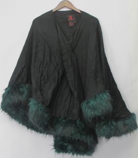 Adrienne Landau Moon Wrap W/ Faux Fur Trim Black One Size NEW