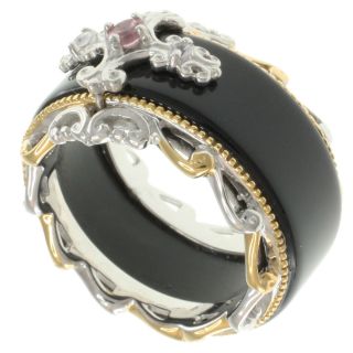 Michael Valitutti Two Tone Silver Agate and Gemstone Ring