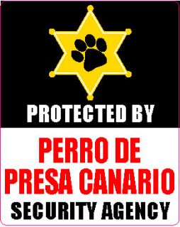 Protected Perro PRESA CANARIO Security Agency Sticker