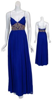 Aidan Mattox Vibrant Blue Crinkle Silk Chiffon Fit Flare Eve Dress 
