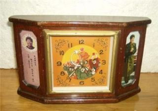   Communist Chinese Mantel Alarm Clock Mao Wood Case Mechanical
