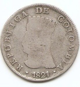 colombia 8 reales ba jf 1821 km # c6