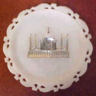 White Alabaster Miniature Plate MOP Inlay India Temple