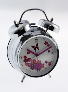   Design Twin / Double Bell Loud Silver & Purple Butterfly Alarm Clock
