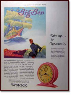 is an original 1930 print advertising for Big Ben Westclox alarm clock 